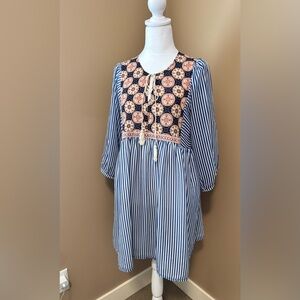 Navy, White & Rust Paisley Dress